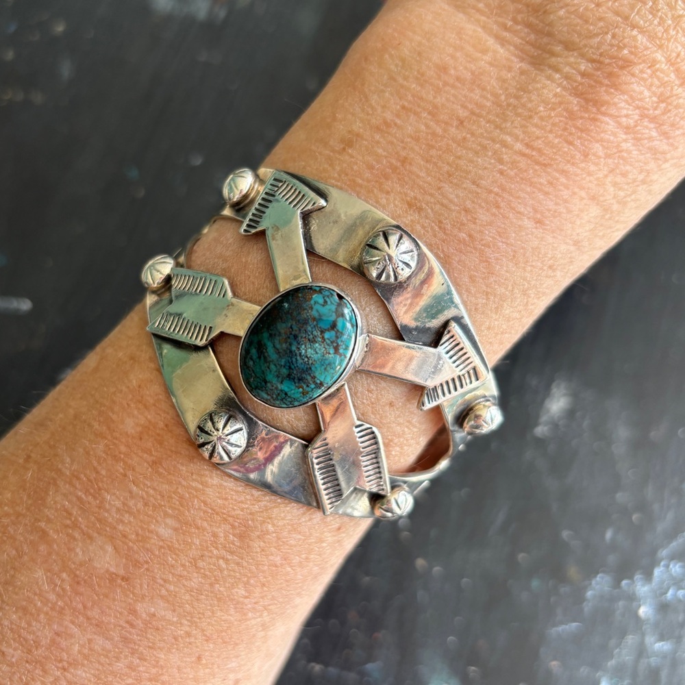 sterling silver crossed arrows turquoise native american cuff bracelet